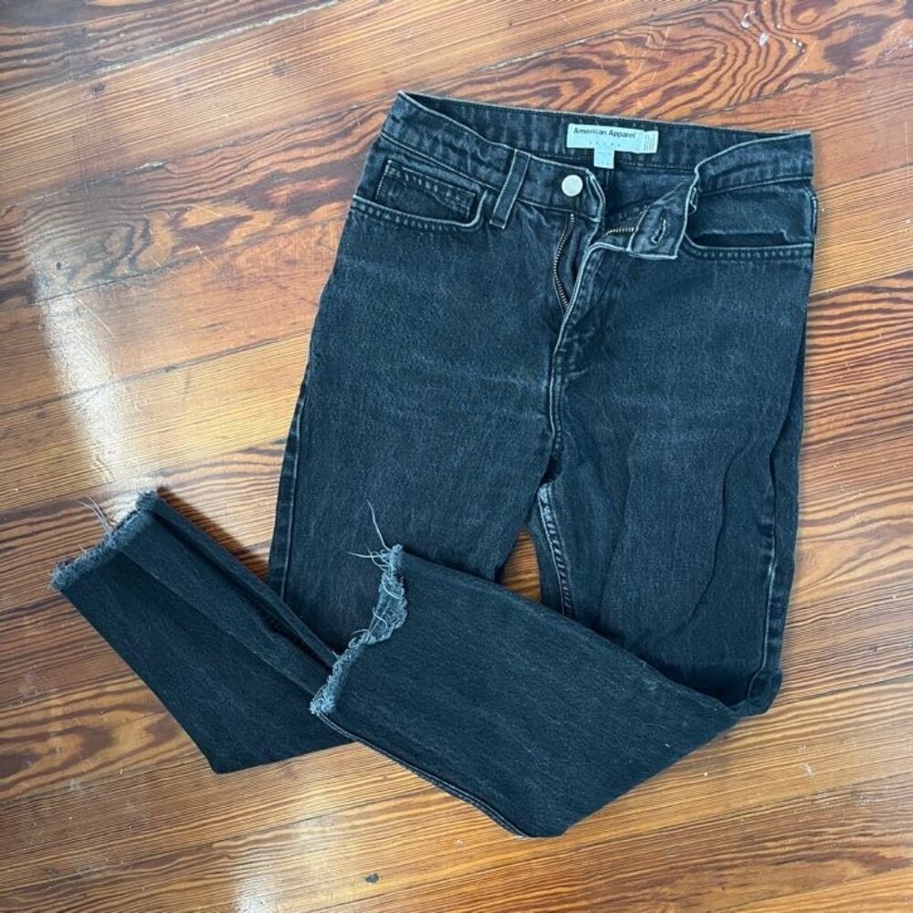 american apparel black denim distressed edge size 26